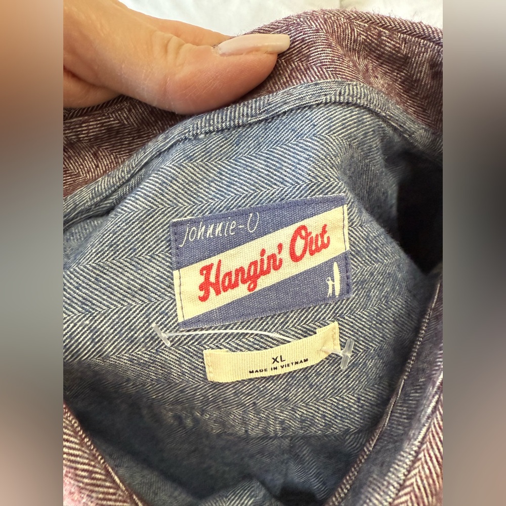 Johnnie O | Mens XL | Malibu Red Ombré Roscoe Hangin Out Flannel Beach Logo |EUC - Picture 8 of 11